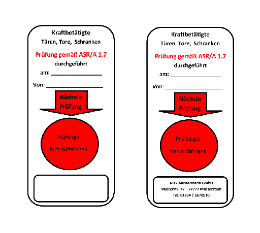 Grundplakette Geprüft/Prüfung gemäß ASR/A1.7 Kraftbetätigte Türen, Tore und Schranken (1080)